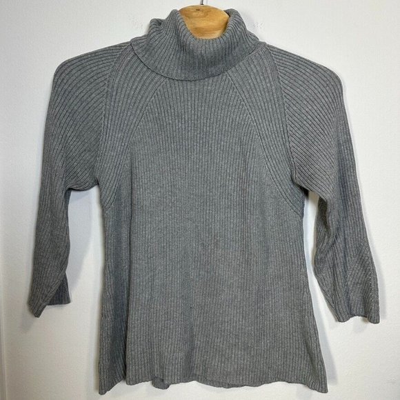 J Jill Womens Long Sleeve‎ Grey Turtleneck Ribbed Cotton Knit Sweater Size Large - Picture 1 of 4